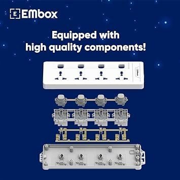 MOS EMBOX Extension Board with Switches 2500 W, 4 Universal Sockets, Individual Switch, Safety Shutter, 6 amp Spike Guard, LED Indicator and Safety Shutter, 3 mtr Extension Cord - Image 2