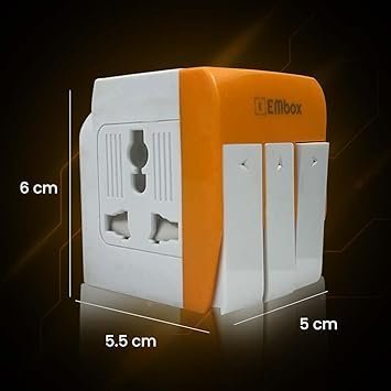EMBOX 3 Pin Multi Plug Adapter with Individual Switch 3 Pin Plug Socket Safety Shutter Spike Buster Fuse Protected Adapter 3 Way Plug Extension for Home Office Travel-5A-250V, Pack of 1 Orange - Image 2