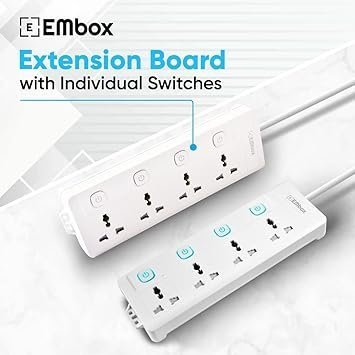 MOS EMBOX Extension Board with Switches 2500 W, 4 Universal Sockets, Individual Switch, Safety Shutter, 6 amp Spike Guard, LED Indicator and Safety Shutter, 3 mtr Extension Cord - Image 5