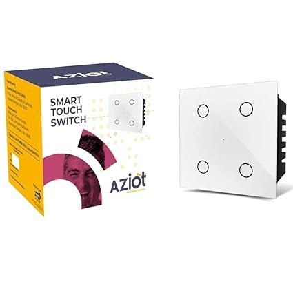 AZIOT SMART MODULAR 4 GANG TOUCH SWITCH (6 amps each) - GLASS (Not Acrylic): Elevate Your Home with Effortless Control (Fits in Anchor Roma Classic and similar plates) Home Automation, White