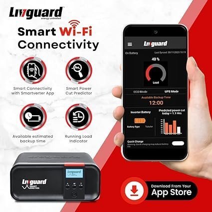 Livguard Smart SINE 1100i Inverter for Home, Office & Shops | 900VA/12V Pure Sinewave | Supports 1 Inverter Battery | Multi Function LCD Display with WiFi connectivity and Mob App Control - Image 4
