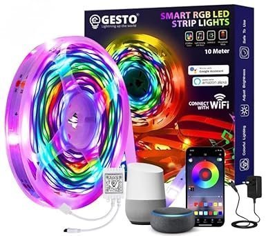 Gesto 600 LED Strip Lights with Adaptor - Music Sync RGB Lights Google & App Operated Waterproof Smart Light(10 Meter)