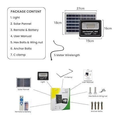 Solar Flood Light Outdoor LED, Waterproof, Automatic Wall-Mount Lamp for Home, Garden, Balcony, Patio with Remote | Solar-Powered Flood Light | Solar Exterior Flood Lamp for Outdoors (Pack of 1) - Image 5