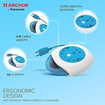 MOS Anchor by Panasonic 6A 2 Pin Felx Box with 4 Mtr Cord | Universal Socket Switch Board With Indicator (Blue & White) - Image 5