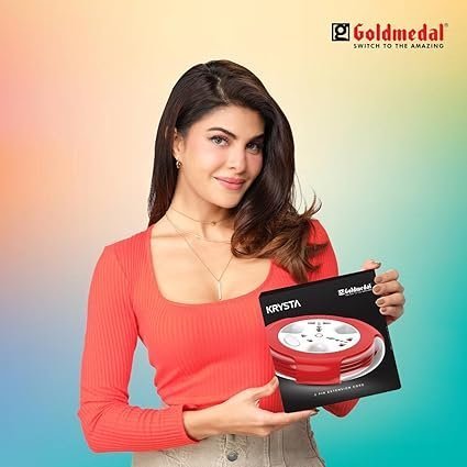 mos Goldmedal Krysta 2 Pin Extension Cord (White and Red) – Pack of 1, Master Switch with Indicator, Heavy-Duty 5-meter Cable, International Sockets & 2-Pin Socket, Ultra-Smooth Rotation for Home & Office - Image 4