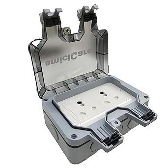 AmiciCare Waterproof Power Socket, 6/16Amp Outdoor Electric Switch Box IP66 (Double Socket)