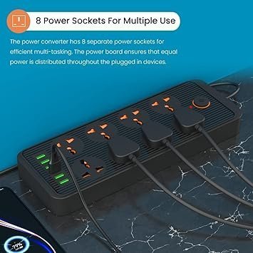 MOS Portronics Power Plate 7 with 6 USB Port + 8 Power Sockets Smart Electric Universal Extension Board Multi Plug with 2500W, 3Mtr Cord Length, 2.1A USB Output(Black), 250 Volts - Image 4