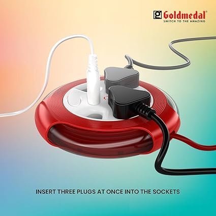mos Goldmedal Krysta 2 Pin Extension Cord (White and Red) – Pack of 1, Master Switch with Indicator, Heavy-Duty 5-meter Cable, International Sockets & 2-Pin Socket, Ultra-Smooth Rotation for Home & Office - Image 3