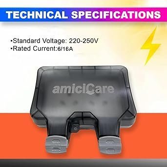 AmiciCare Waterproof Power Socket, 6/16Amp Outdoor Electric Switch Box IP66 (Double Socket) - Image 3