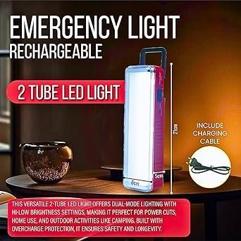 WOZIT Emergency Light Rechargeable|2 Tube Led Charging Light|Hi-Low Brightness Modes|Electric And Android Charging Support|Long Backup Lantern For Home,Office&Outdoor Use( Multicolor) - Image 6