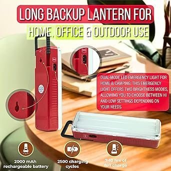 WOZIT Emergency Light Rechargeable|2 Tube Led Charging Light|Hi-Low Brightness Modes|Electric And Android Charging Support|Long Backup Lantern For Home,Office&Outdoor Use( Multicolor) - Image 4