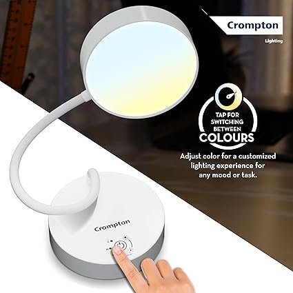 Crompton Plastic Led Deskmate|Table Lamp|Desk Light|5W|Sleek & USB Rechargable|Colour Changing|Smooth Dimming|Flexible & Adjustable Neck|Flame Safe Technology|Pack of 1,White - Image 3