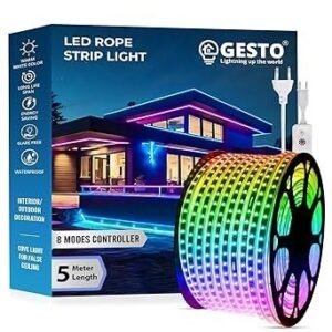 Gesto 5 Meter Rope Led Strip Lights – Outdoor Lights Waterproof for Balcony Decoration,Home Decor & Diwali Decoration| RGB Strip Light for Diwali Decoration with Mode Change Controller (Multicolor) .