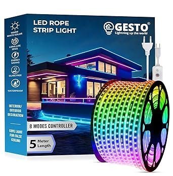 Gesto 5 Meter Rope Led Strip Lights – Outdoor Lights Waterproof for Balcony Decoration,Home Decor & Diwali Decoration| RGB Strip Light for Diwali Decoration with Mode Change Controller (Multicolor) .