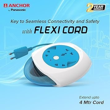 MOS Anchor by Panasonic 6A 2 Pin Felx Box with 4 Mtr Cord | Universal Socket Switch Board With Indicator (Blue & White) - Image 2