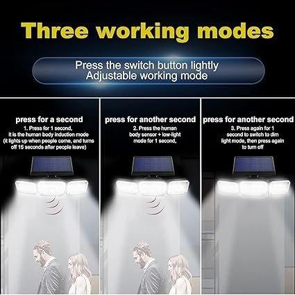 WIDEWINGS Outdoor Solar Light, Solar Light with Motion Sensor Ip65 Waterproof 138 Led Outdoor Solar Floodlight 3 Heads for Garden (1 Pack) - Image 4