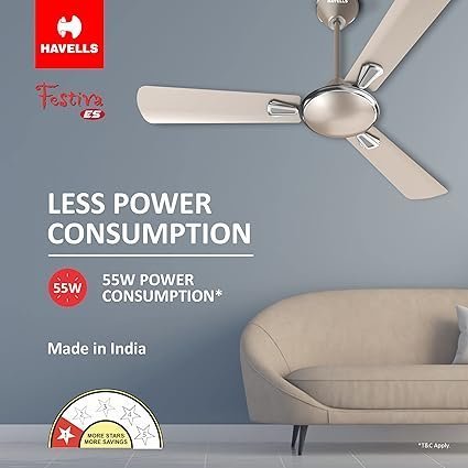 Havells 1200mm Festiva ES Ceiling Fan| Premium Finish| Energy Saving| Designer Fan for Home Decor| Elegant Looks| 230 m³/min Air Delivery - Image 3