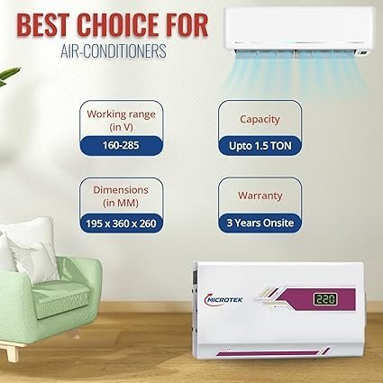 Microtek Pearl EM 4160+ Digital Display Wall Mounted Automatic Voltage Stabilizer Upto 1.5 Ton AC Working Power 160V-285V with 3 Year Warranty - Image 5