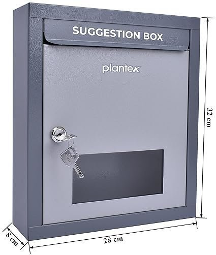 Plantex All in one Multipurpose use Box- Letter Box/Post Box for Gate Home and Office/Suggestion Box for Office use/Complaint/Donation Box with Lock Table Top or Wall Mount Pack of 1 - (Grey)
