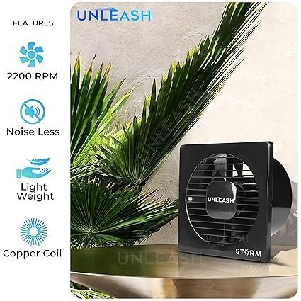 Unleash Storm 6 inch(150MM) Cut Out Size 100% Copper Motor Exhaust Fan For Kitchen,Bathroom Ventilation Axial Fan, 2 years Warranty (Black) - Image 3