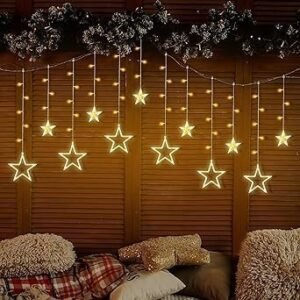 Lexton Star Curtain Light | 6 Big Star 6 Small Star Light | with 8 Flashing Modes | 12 Stars | Warm White | for Indoor & Outdoor DecorationsLexton Star Curtain Light | 6 Big Star 6 Small Star Light | with 8 Flashing Modes | 12 Stars | Warm White | for Indoor & Outdoor Decorations