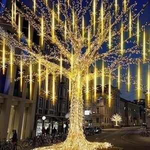 XERGY Meteor Lights 8 Tube 192 LED 14 Inch Waterproof Plug in Falling Rain Fairy String Lights for Halloween Christmas Holiday Party