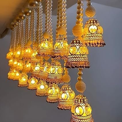 Divyakosh Wall Hangings for Home Decoration, Set of 2 Diwali Lights, Handmade Diwali Decoration Wall hangings, Door Valance Hanging with LED T-Lights for Wedding Decor Home Living Decor . - Image 6