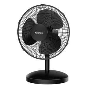 HOLMES 12" Table Fan, 75° Oscillation, 3 Speeds, 15° Adjustable Head Tilt, Ideal for Home, Bedroom or Office, Black