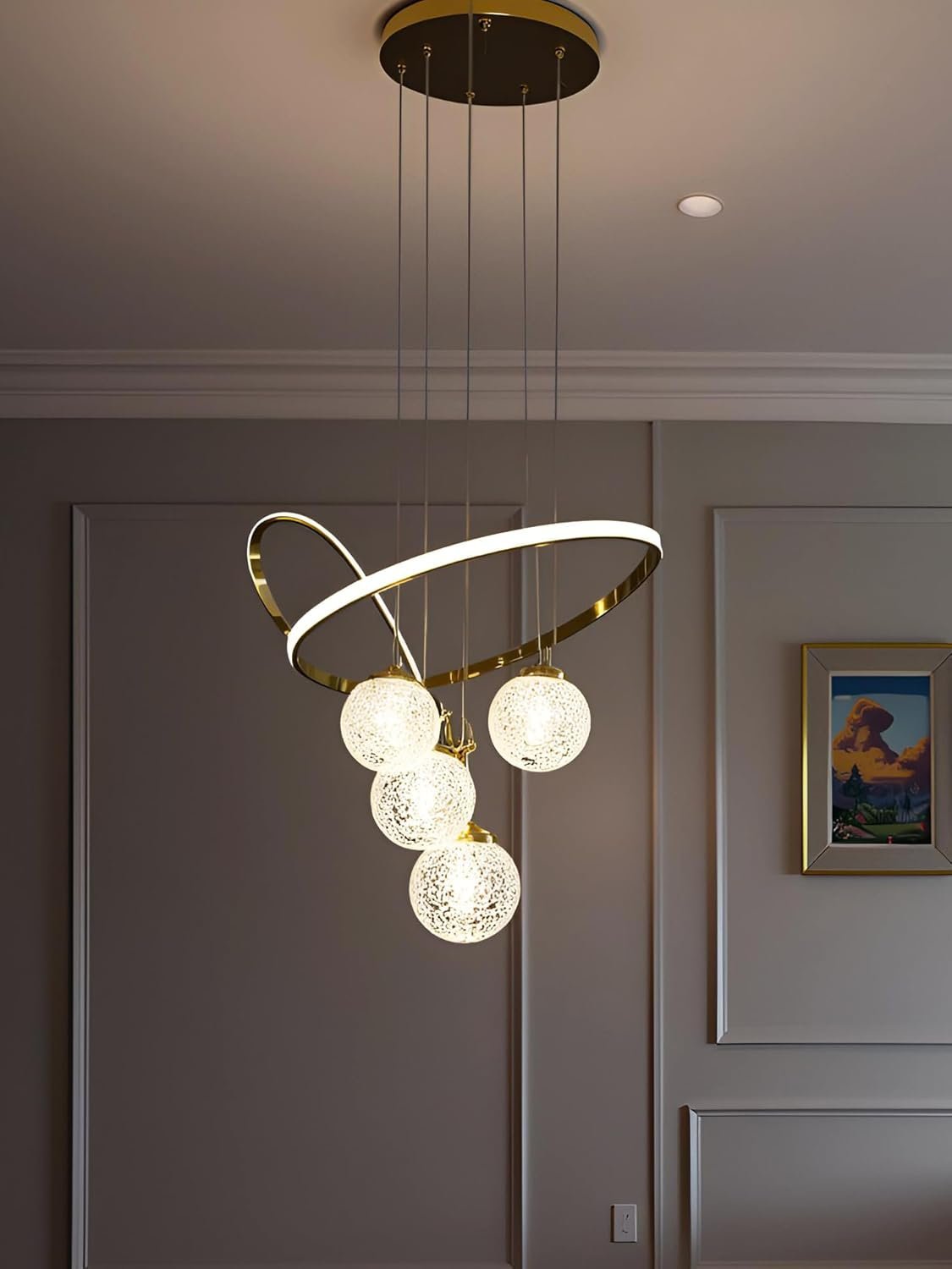 Hanging Lights for Dinging Table, Jhumar/Jhoomer for Home Decoration (Cool, Warm and Natural White) Golden Finish (CH47)