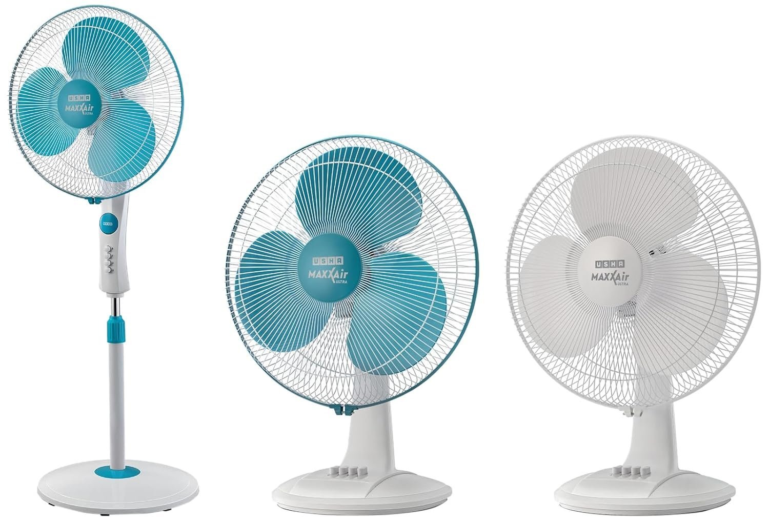 USHA Maxx Air Ultra 400MM Pedestal Fan (Light Blue) - Aerodynamically Designed Blades, 70 CFM, 1350 RPM, Tabletop, Indoor Use